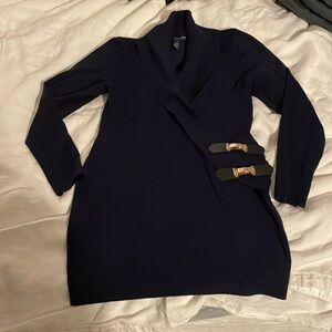 Dark blue INC long sweater with buckles